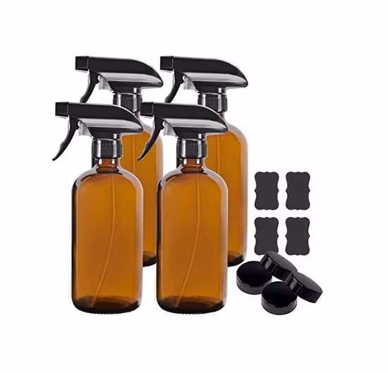 Frasco spray de vidro redondo Boston transparente azul de 16 onças com pulverizador de gatilho