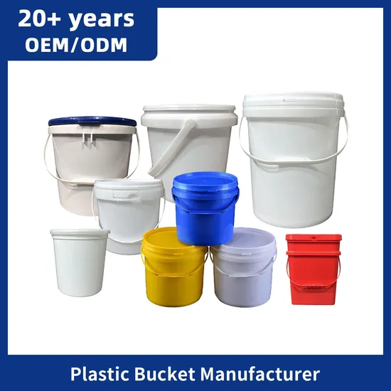 Pinte a cubeta plástica branca redonda do produto comestível dos PP da água com punho & tampa